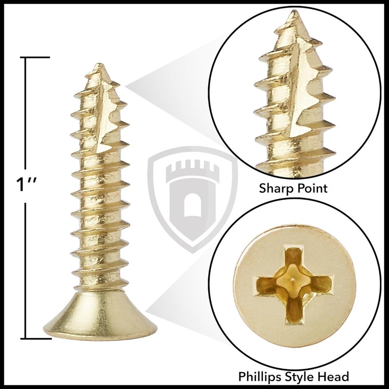 CAULDHAM Bright Brass Wood Screws #9 x 1 Inch for Door Hinges - 25 Pack - Image 4